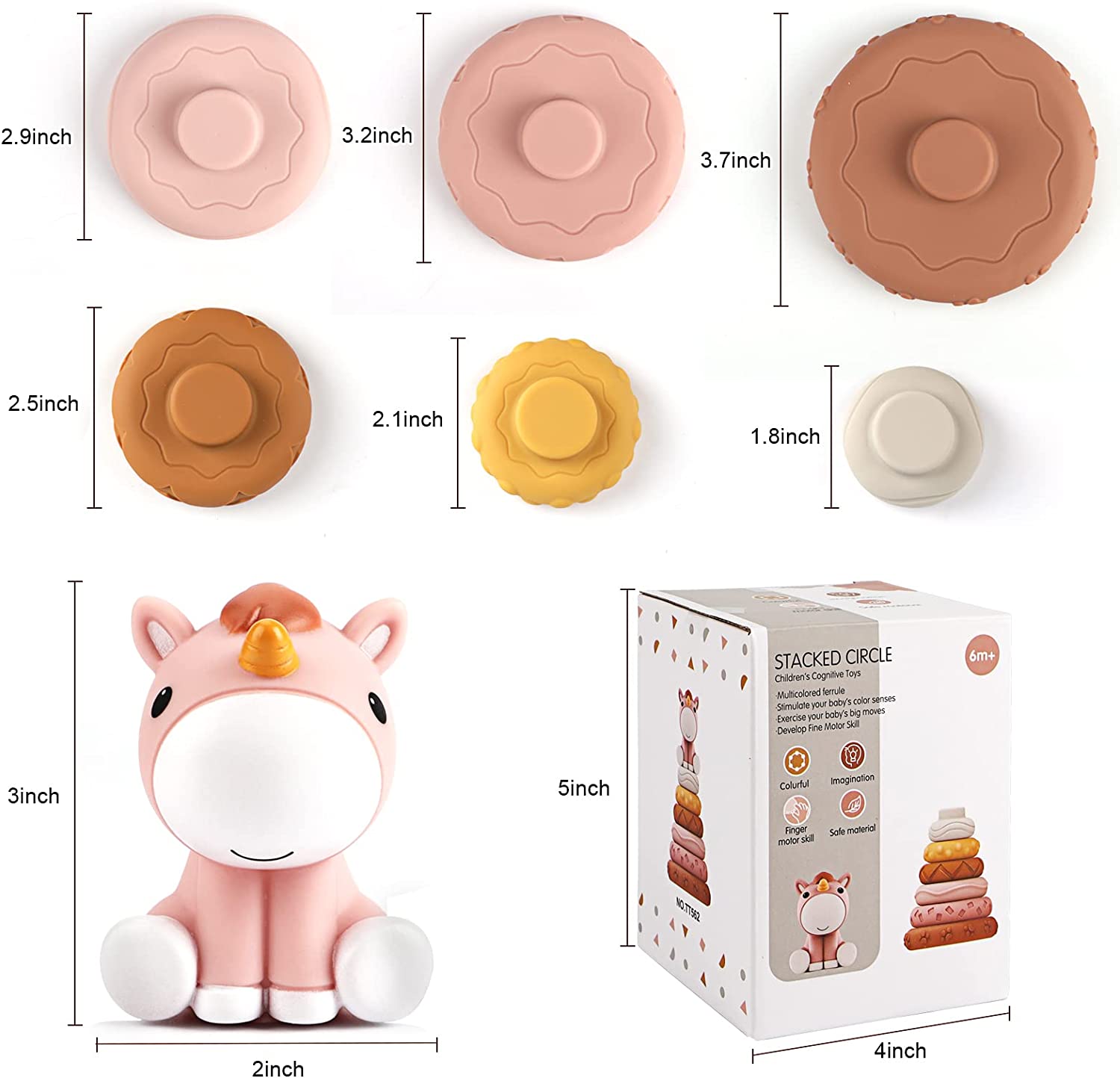 7 Pcs Stacking Baby Toys with Pink Horse Figure Q2472