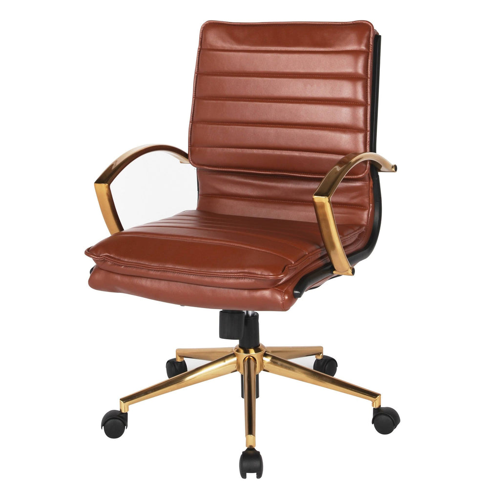 Navy Faux Leather Mid-Back Chair with Gold F7690