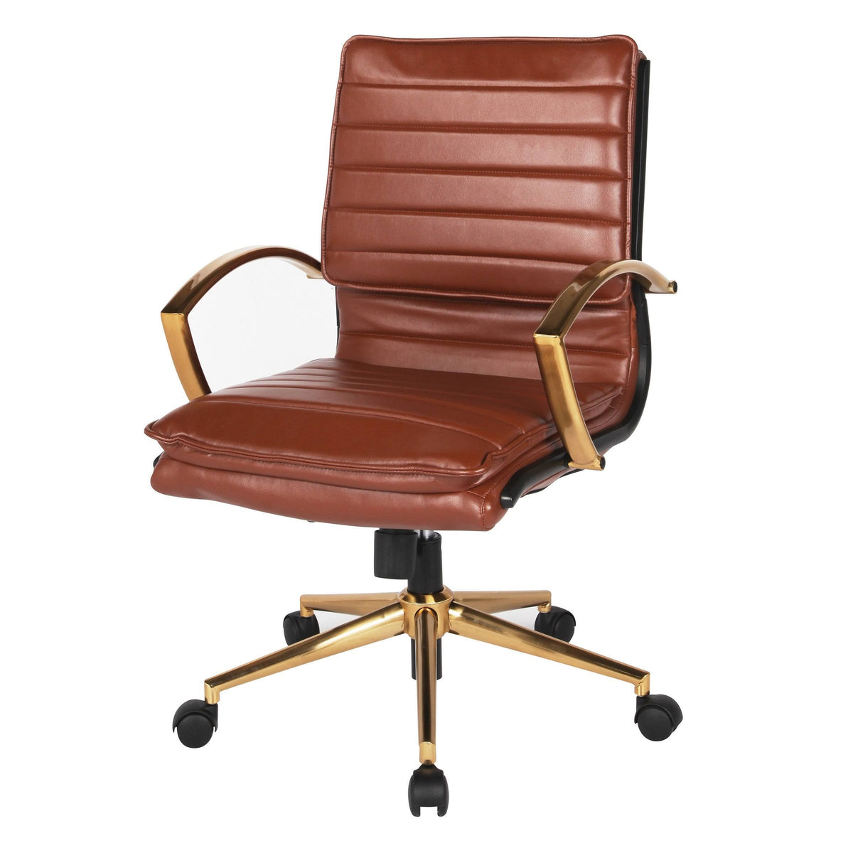 Navy Faux Leather Mid-Back Chair with Gold F7690