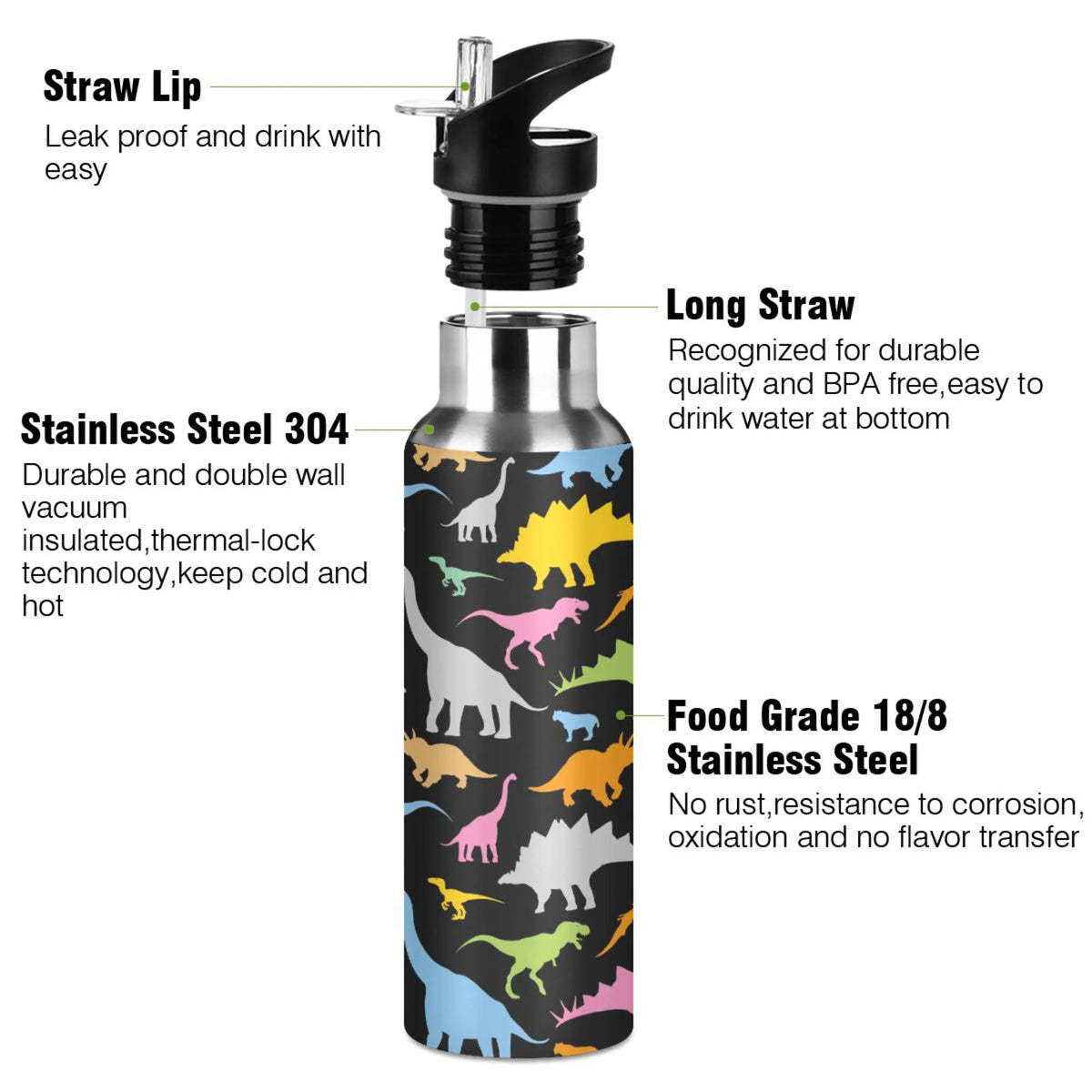 Stainless Steel Vacuum Insulated Water Bottle with Straw Lid 20 OZ W3179