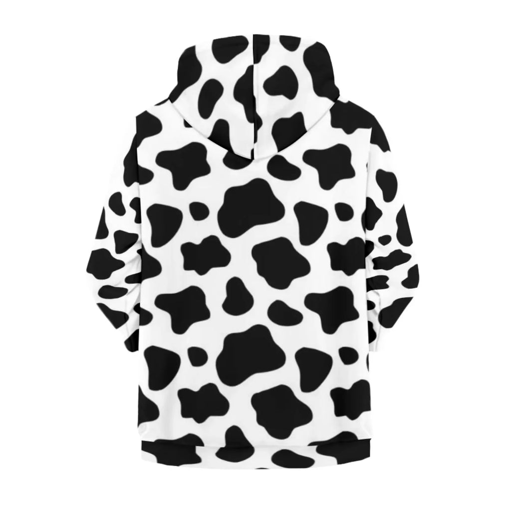 Milk Cow Print Zip Up Hoodies Sweatshirt L463