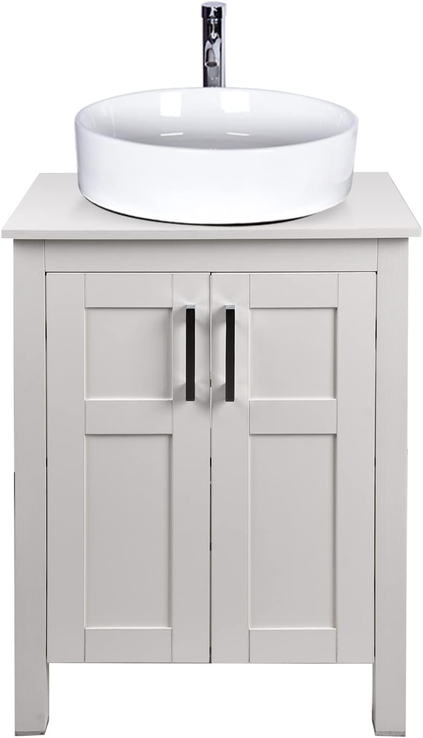 White 24 Inches Bathroom Vanity with 2 Doors Tempered Glass Sink Top Z790