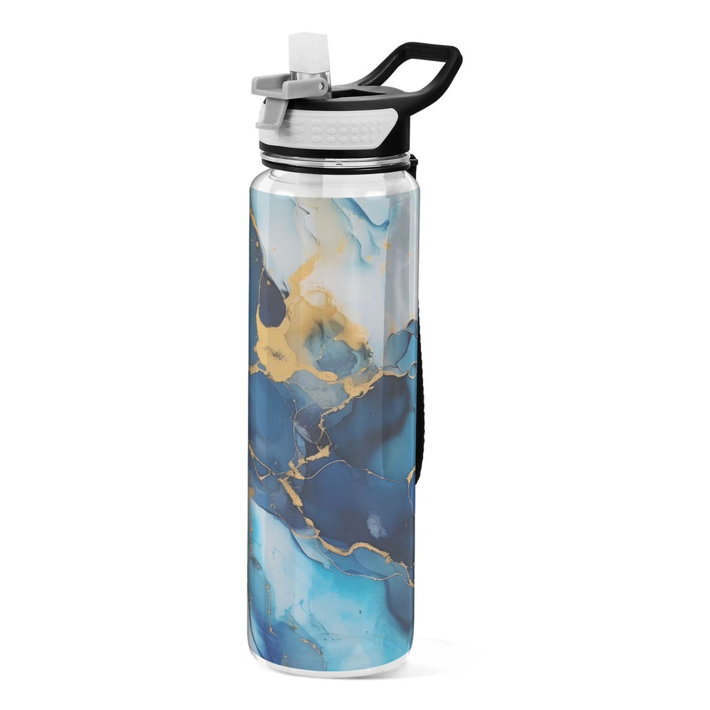 Blue and Golden Marble 32oz Tritan Water Bottles with Straw P321