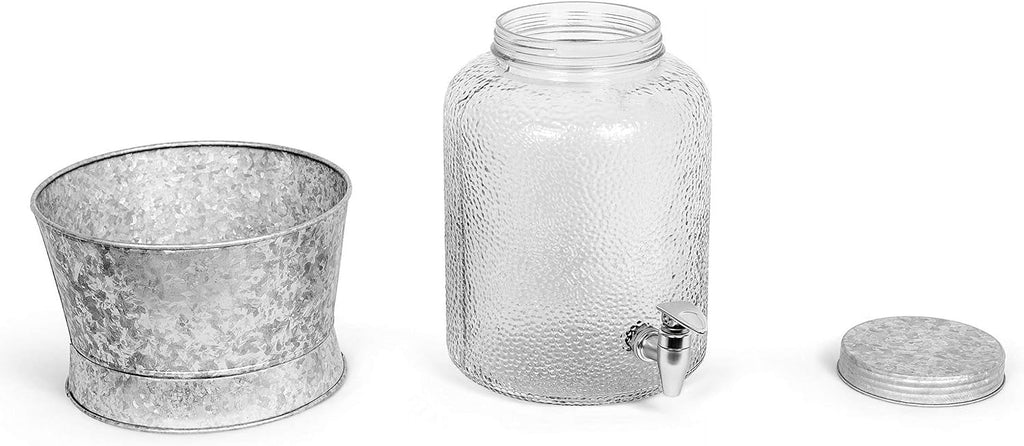 Pebbled Glass Beverage Dispenser With Galvanized Stand H7598
