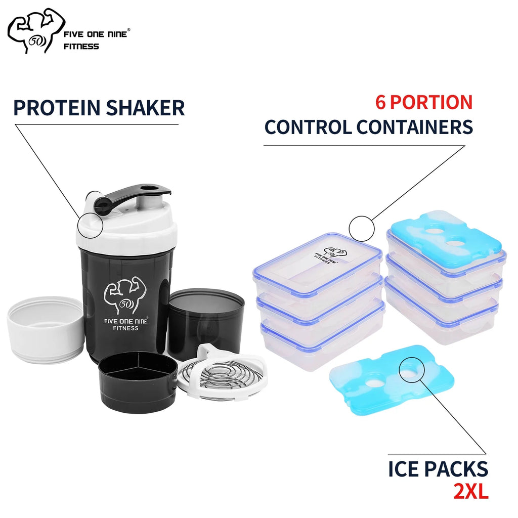 Insulated Meal Prep Backpack with 3 Meal Containers, 2 Ice Packs and Protein Shaker, Black B84063
