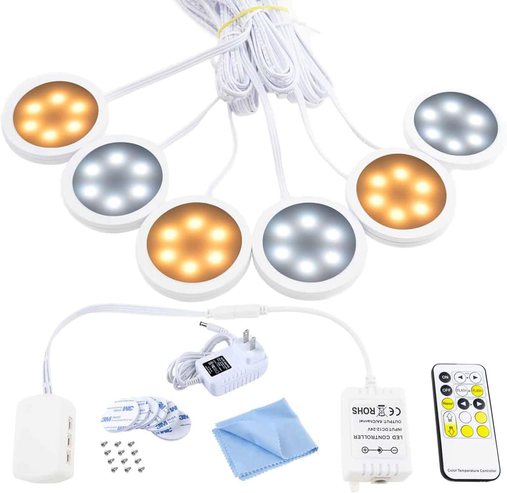 Under Counter LED Puck Lights with Remote, Warm & Daylight White G2001