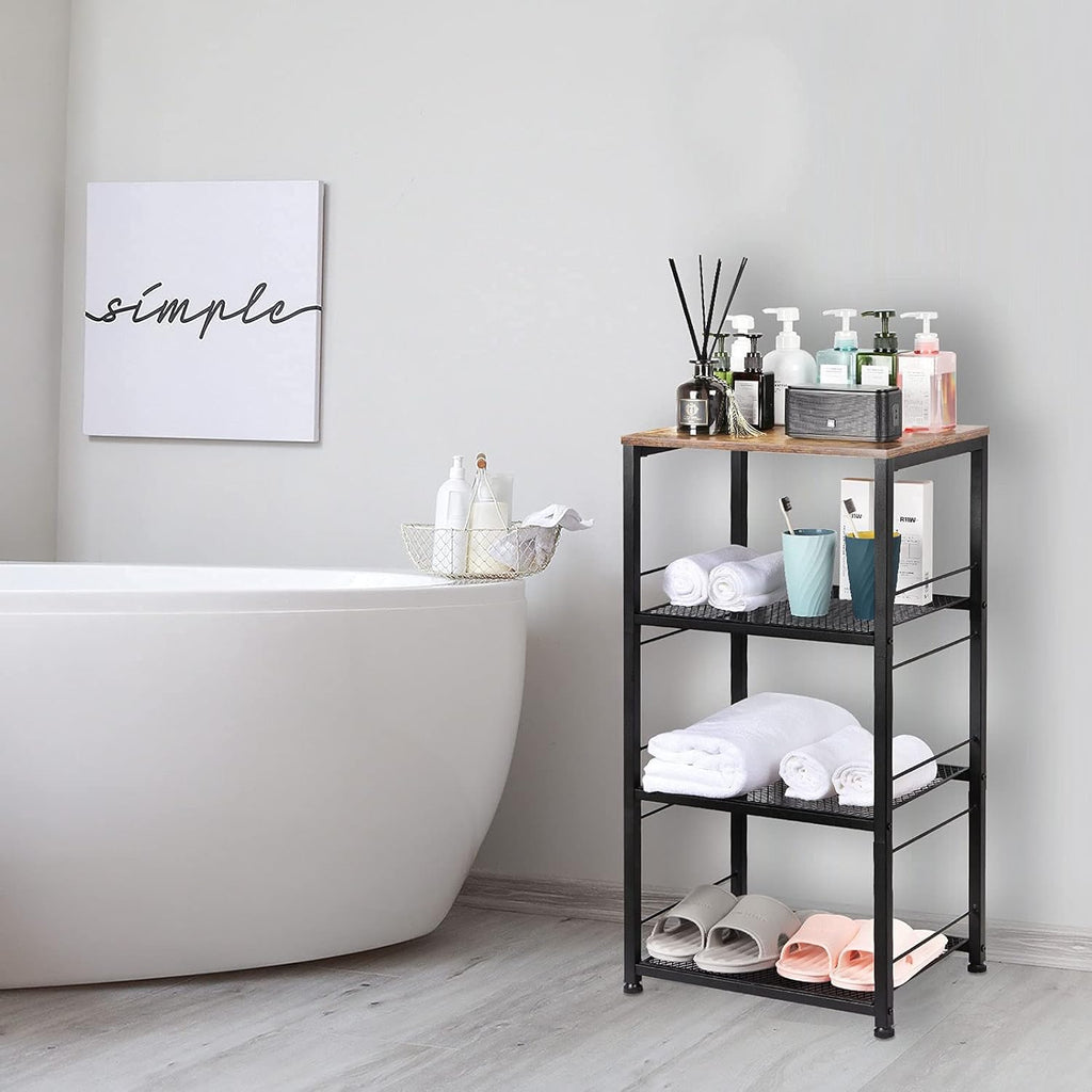 4-Tier Industrial Wood Serving Cart with Wheels Y545307