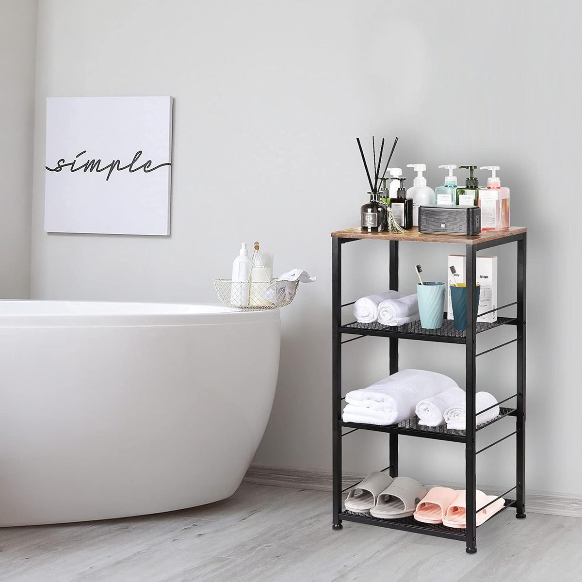 4-Tier Industrial Wood Serving Cart with Wheels Y545307