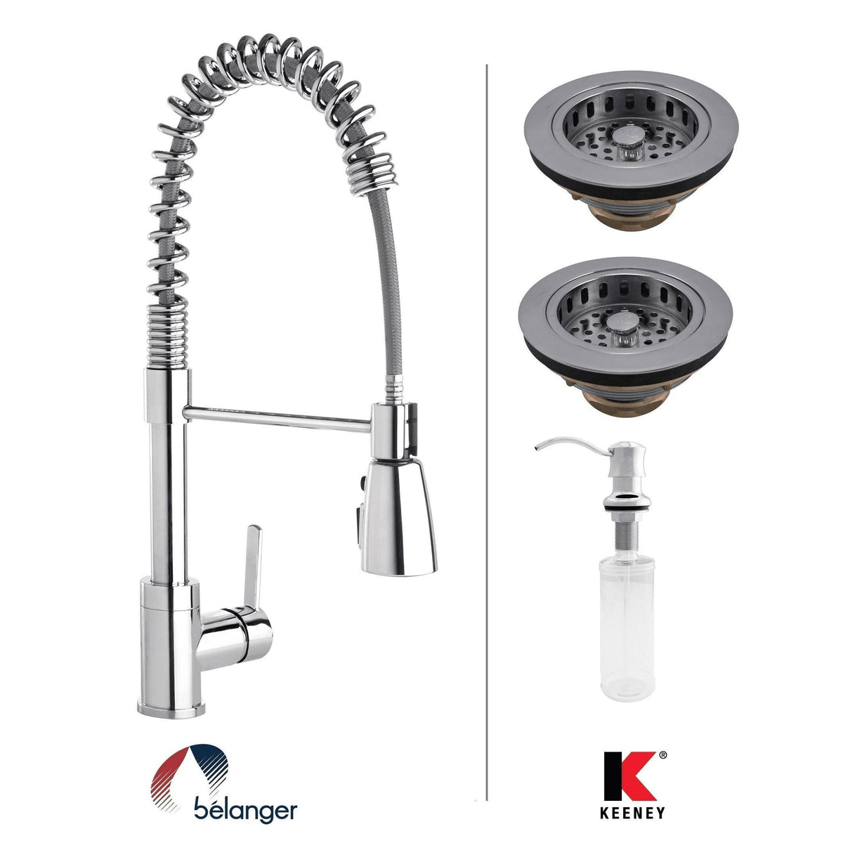 Chrome Double Strainer Kitchen Kit with Commercial Style Faucet U3480