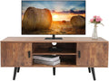Rustic Brown Mid-Century Modern TV Stand with 2 Storage Cabinet W439