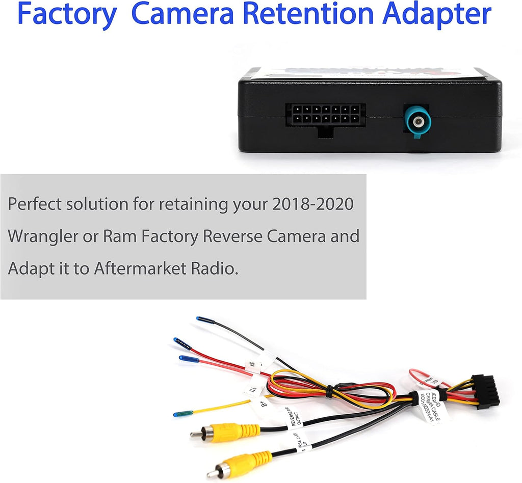 Retention Adapter for Jeep Wrangler/Dodge Ram 2018 2019 2020 Retain OEM Factory Backup Reverse Camera to New Aftermarket Car Stereo Display/Navigation Radio Harness Interface Y65232