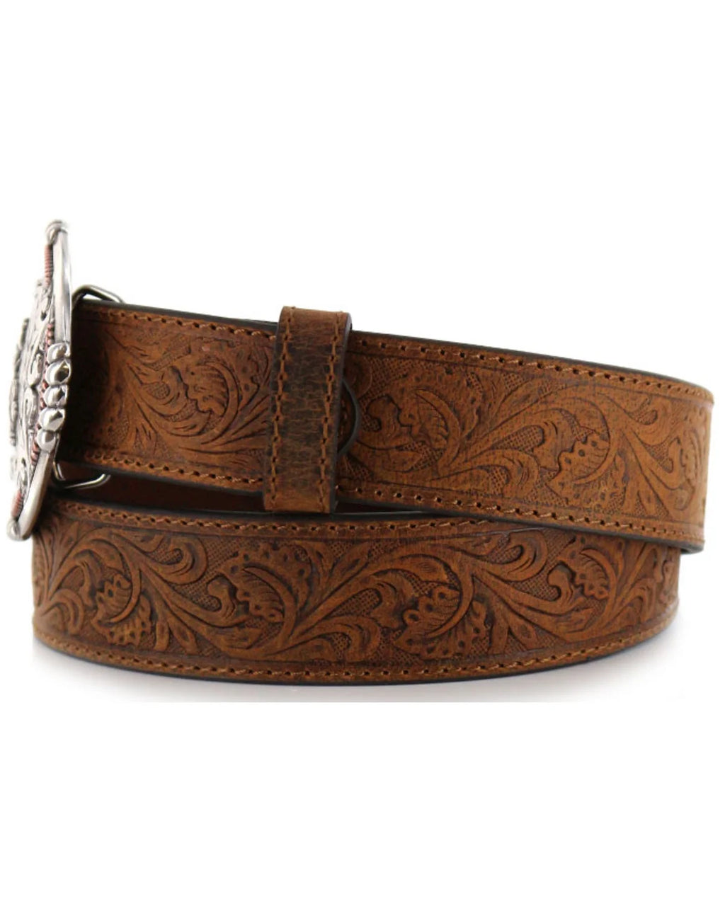 Tan 38 Tooled Leather Belt O729
