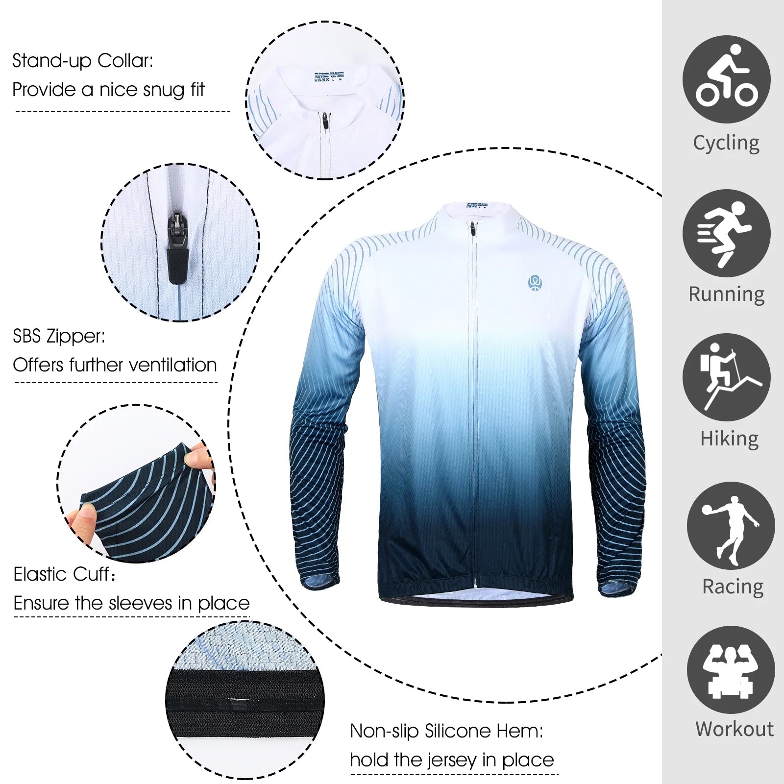 White Long-Sleeved Cycling Jersey J21203