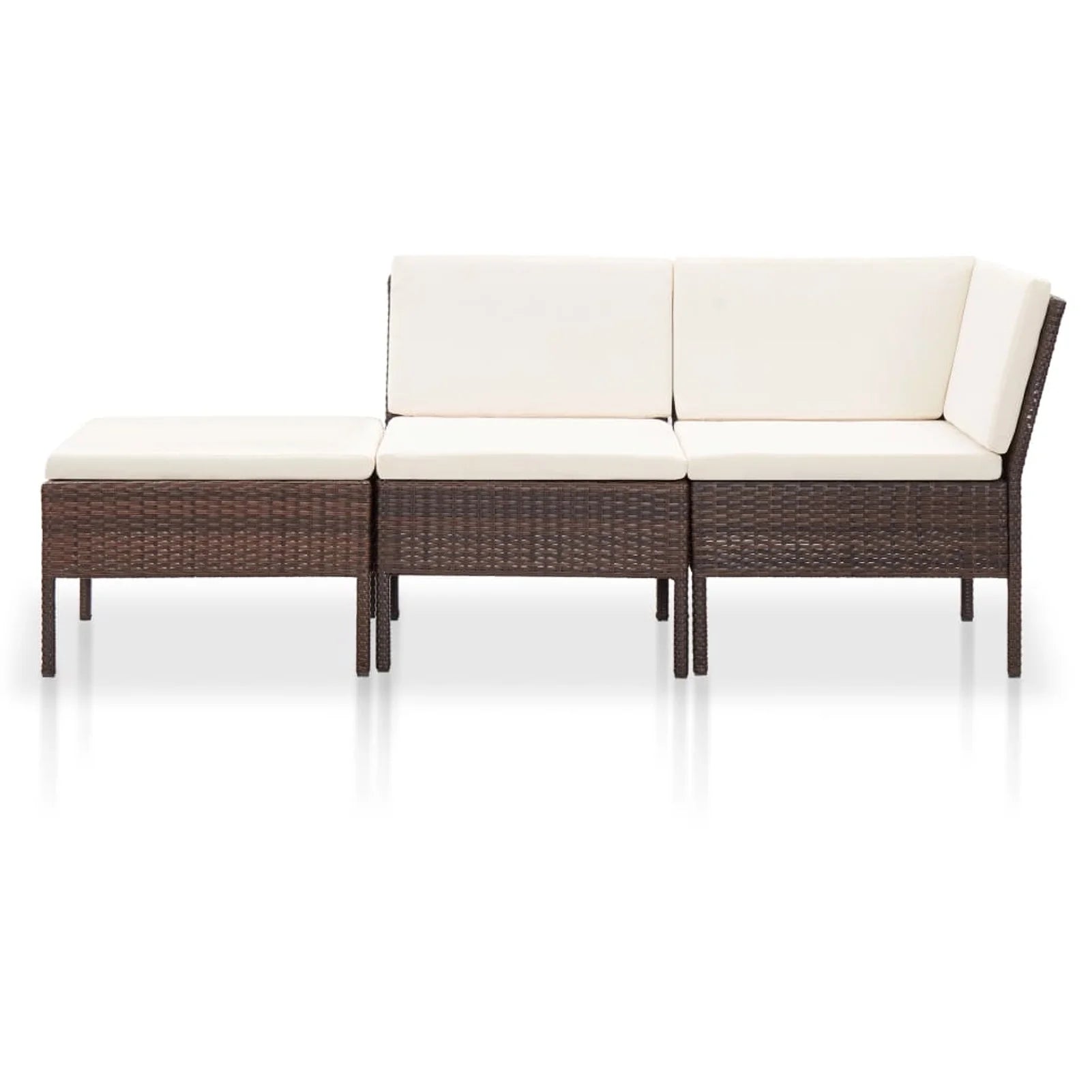 3 Piece Poly Rattan Patio Conversation Sofa Set with Ottoman M877061