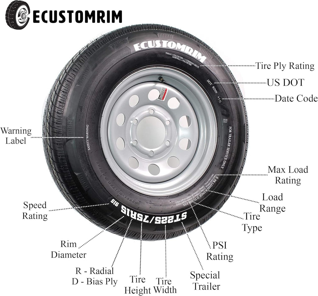 2-Pk Trailer Tire Rim ST175/80D13 13 in. Load C 4 Lug White Spoke Wheel D70016