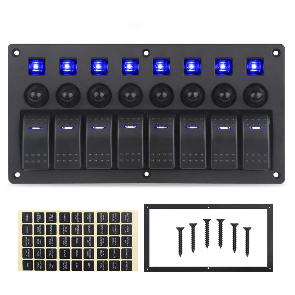 Blue 8 Gang Waterproof Toggle Rocker Switch Panel 12V/24V LED Circuit Breaker Pack of 2 U81243