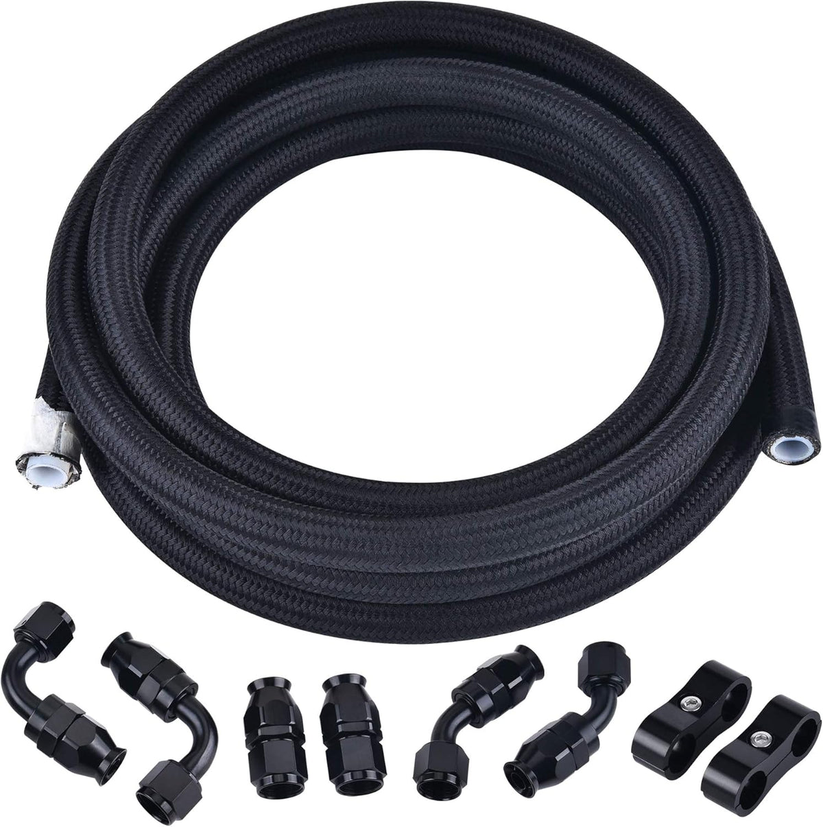 6AN PTFE Stainless Steel Braided Fuel Hose 10FT (5/16Inch ID) Pack of 2 L1377