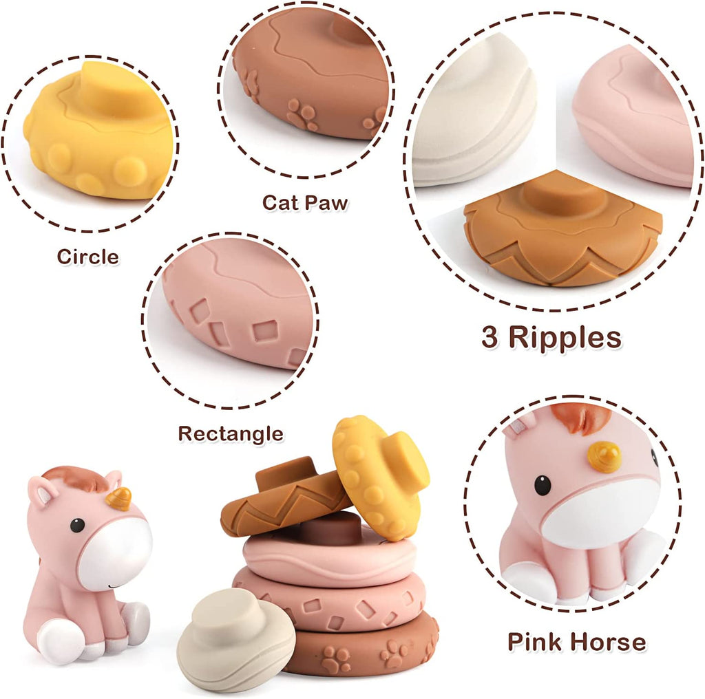 7 Pcs Stacking Baby Toys with Pink Horse Figure Q2472