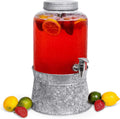 Pebbled Glass Beverage Dispenser With Galvanized Stand H7598