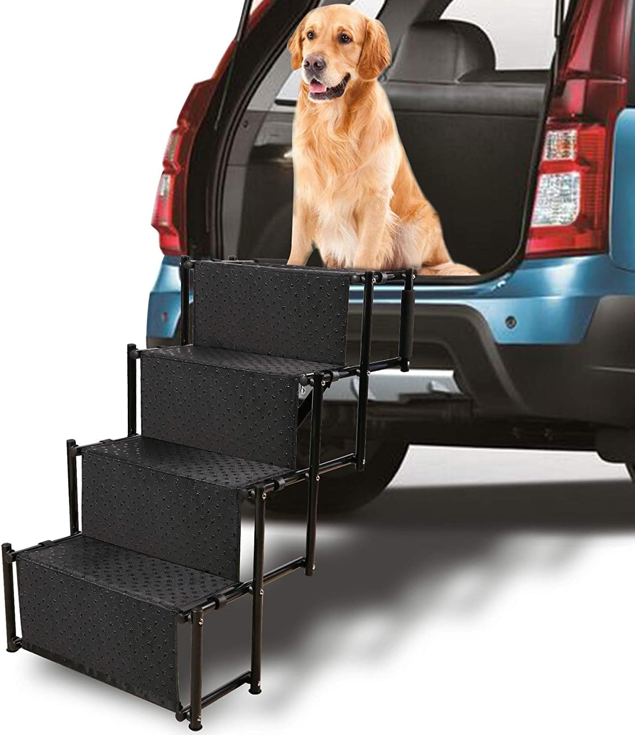 Black 5 Steps Metal Fram Folding Pet Dog Car Ramp with Shoulder Strap H84042
