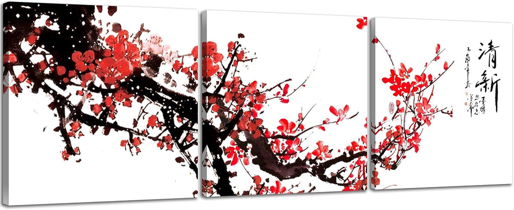 Red Plum Blossom Canvas Prints 3 Pcs Framed 16x16inches T271938