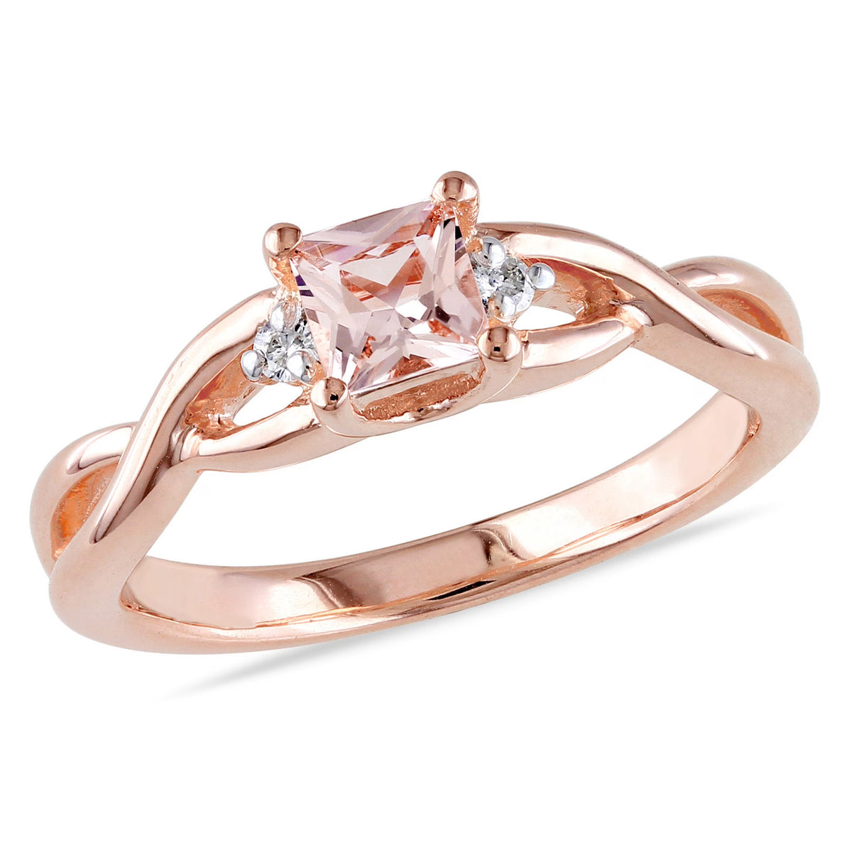 Rose Gold Sterling Silver Morganite and Diamond Accent Ring B9005