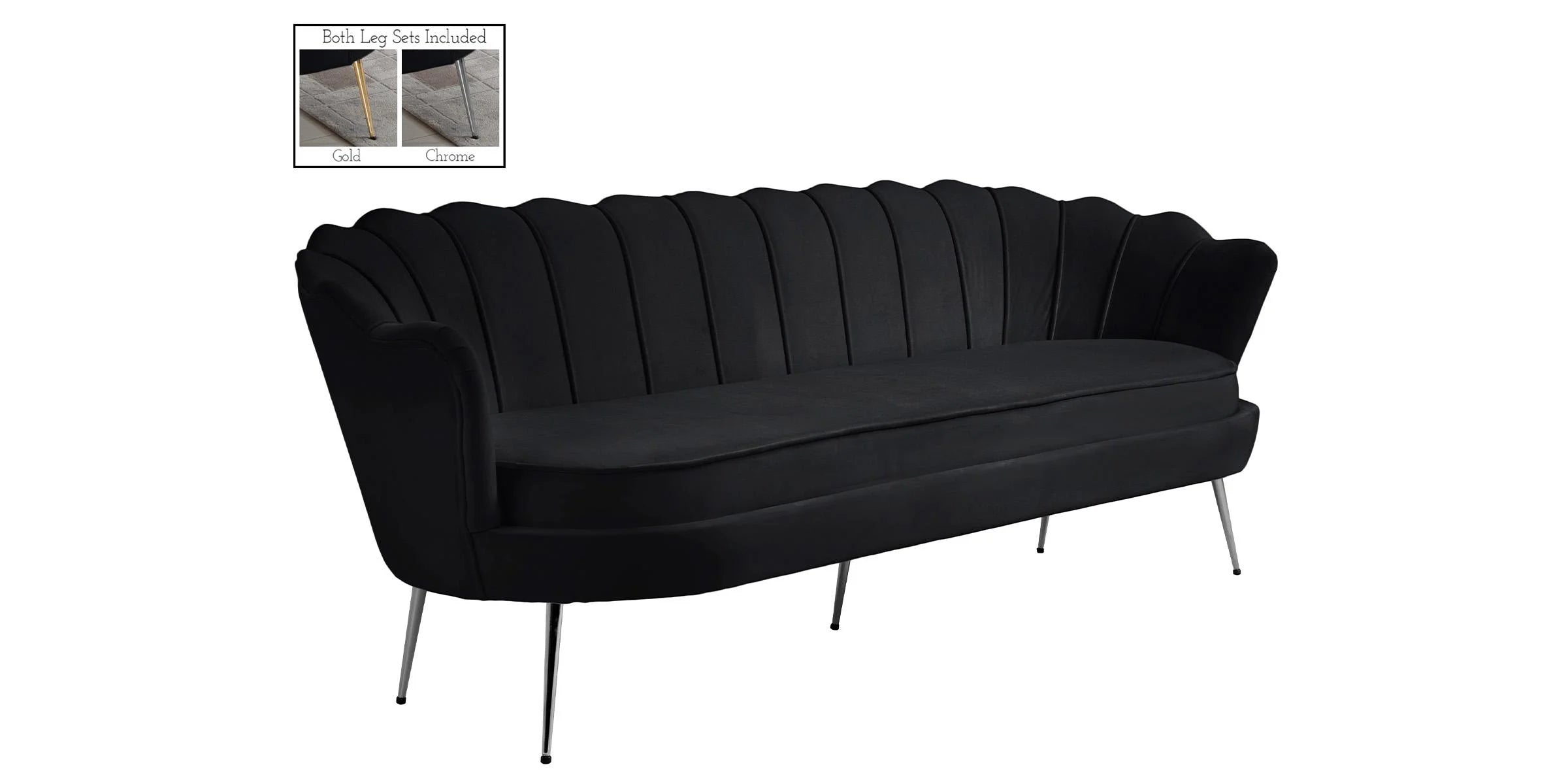 Black Velvet Channel Tufted Sofa F16524
