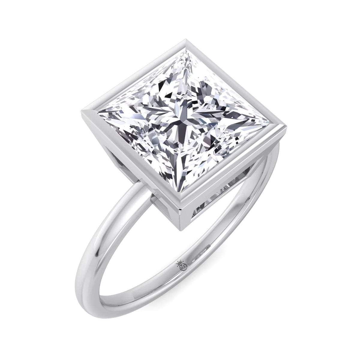 Moissanite Princess Cut Lab Diamond Bezel Set Engagement Ring N910