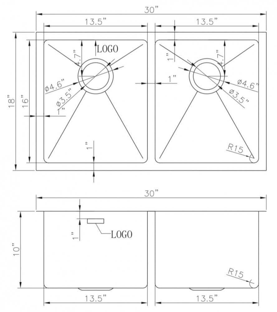 Chrome Kitchen Sink with Stainless Steel Finish, 18 Gauge N958834