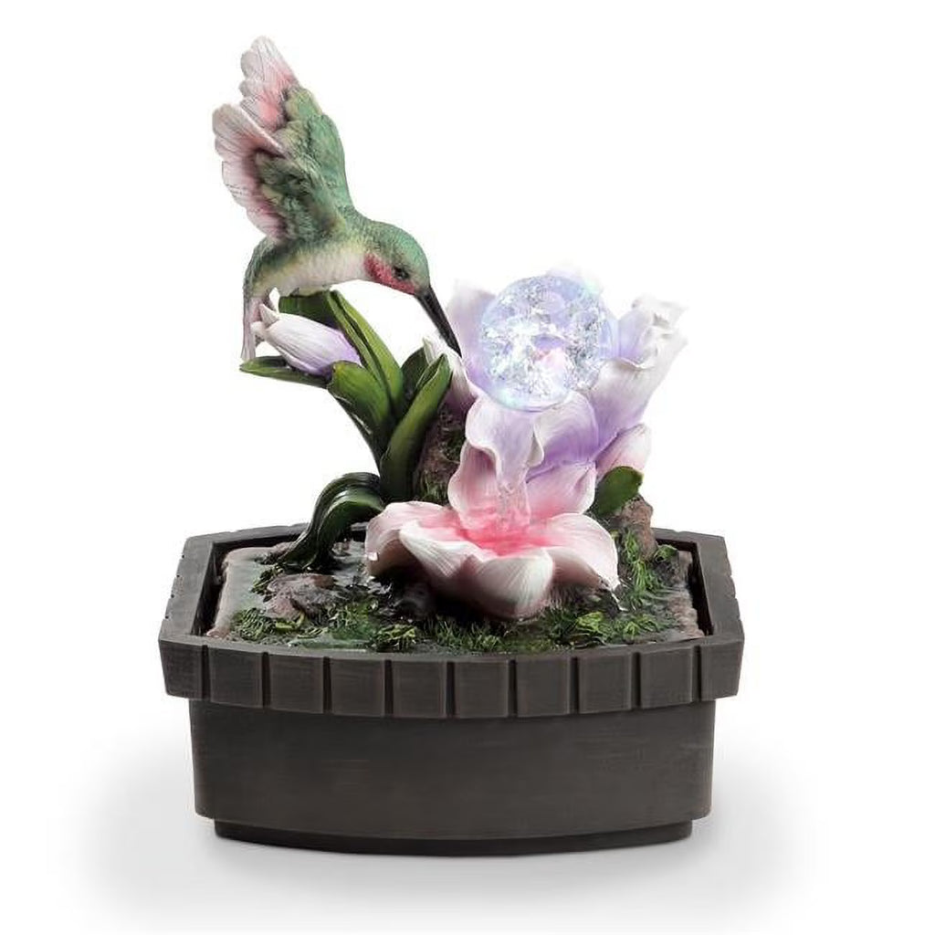 Pink Green & Brown Polyresin Tabletop Fountain U522612