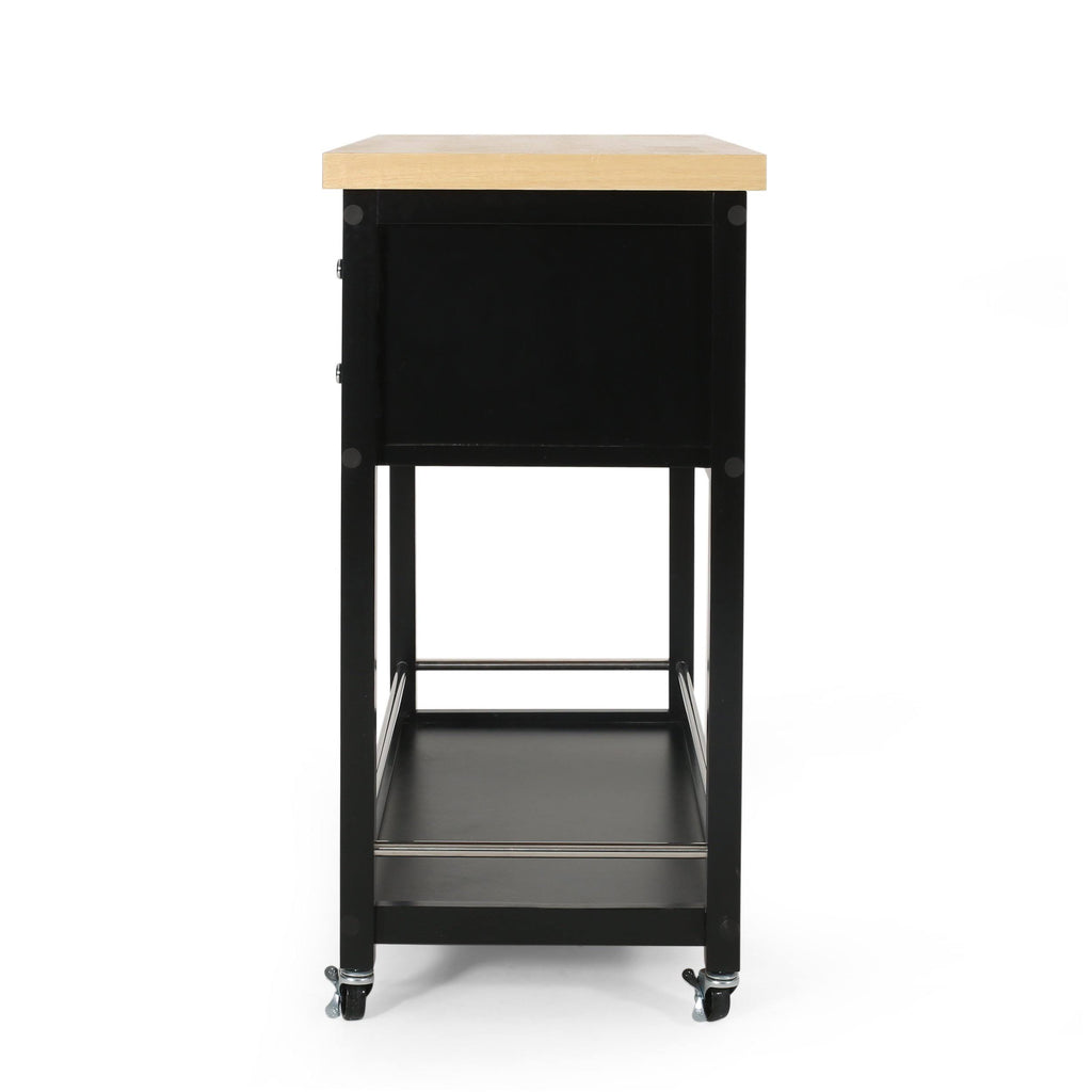 White Natural Kitchen Cart with Wheels E8442