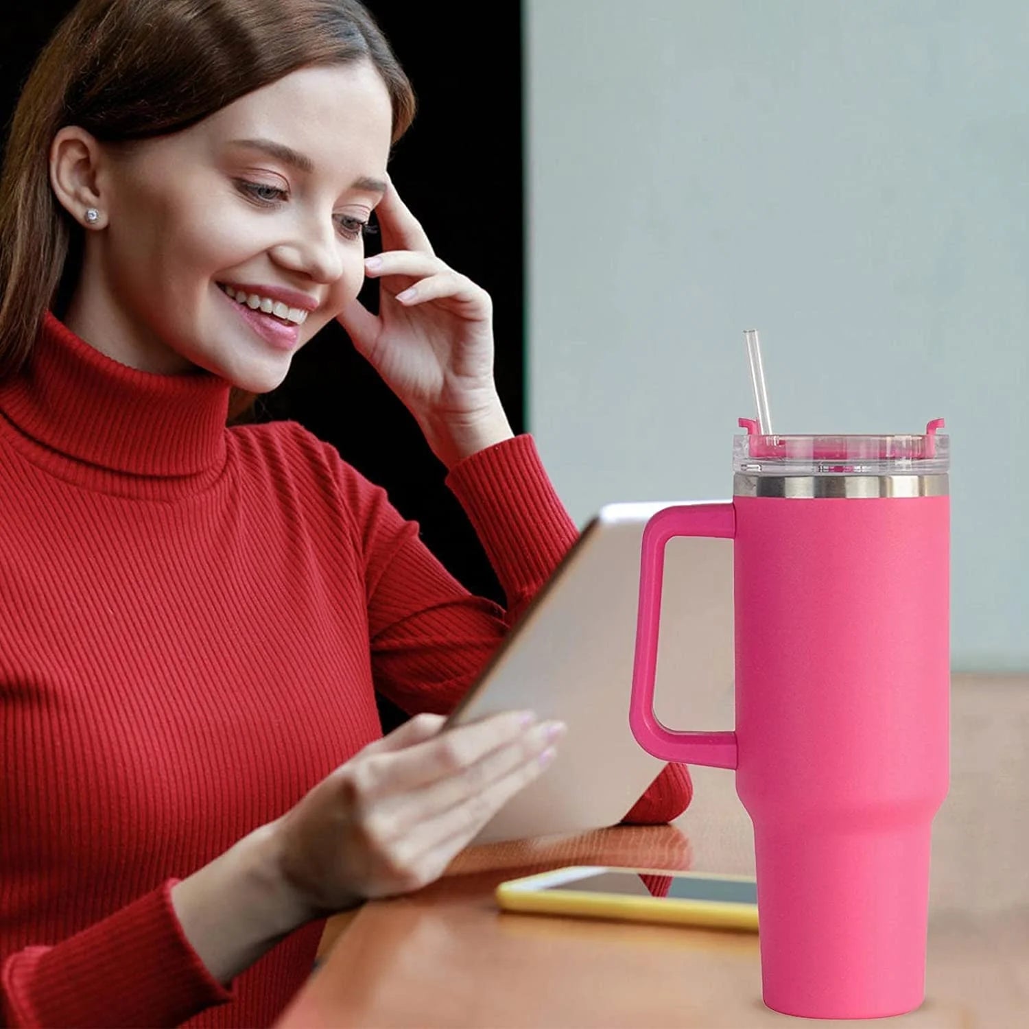 40 oz Stainless Steel Insulated Tumbler with Straw and Handle R1839