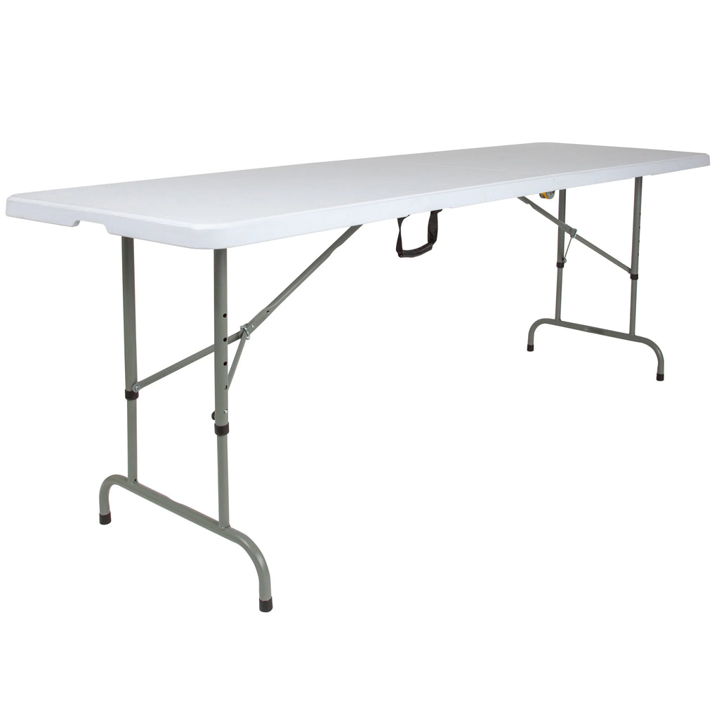 8-Foot Height Adjustable Granite White Plastic Folding Table with Carrying Handle F106149
