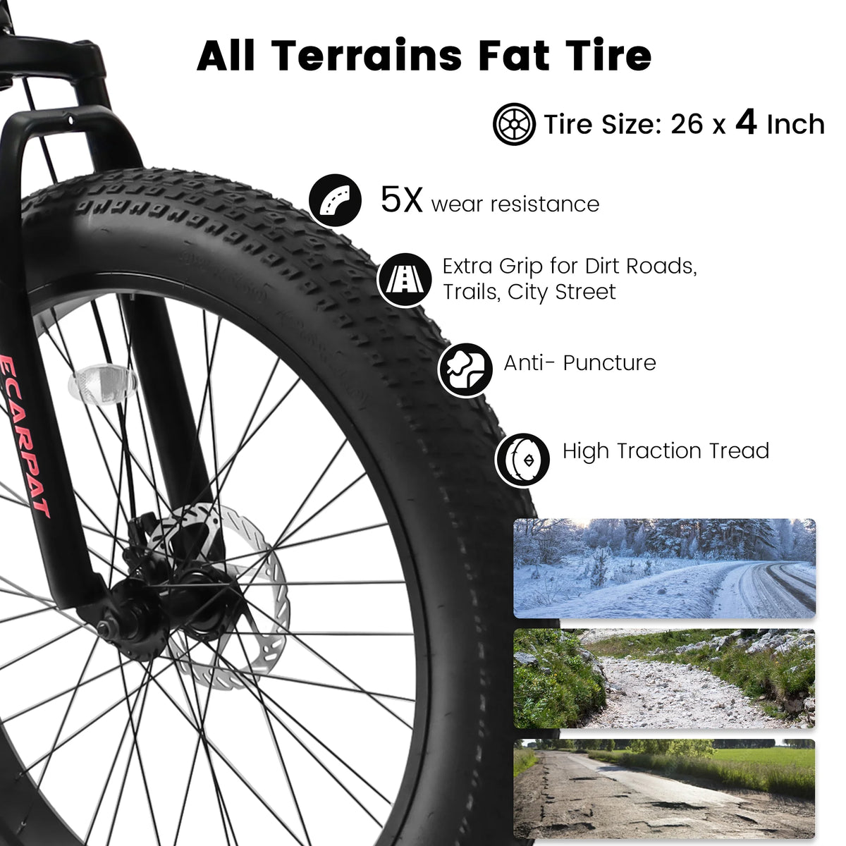 26 Inch Fat Tire Mountain Bike with 4-Inch Wide Wheels, 21-Speed Carbon Steel Frame X547