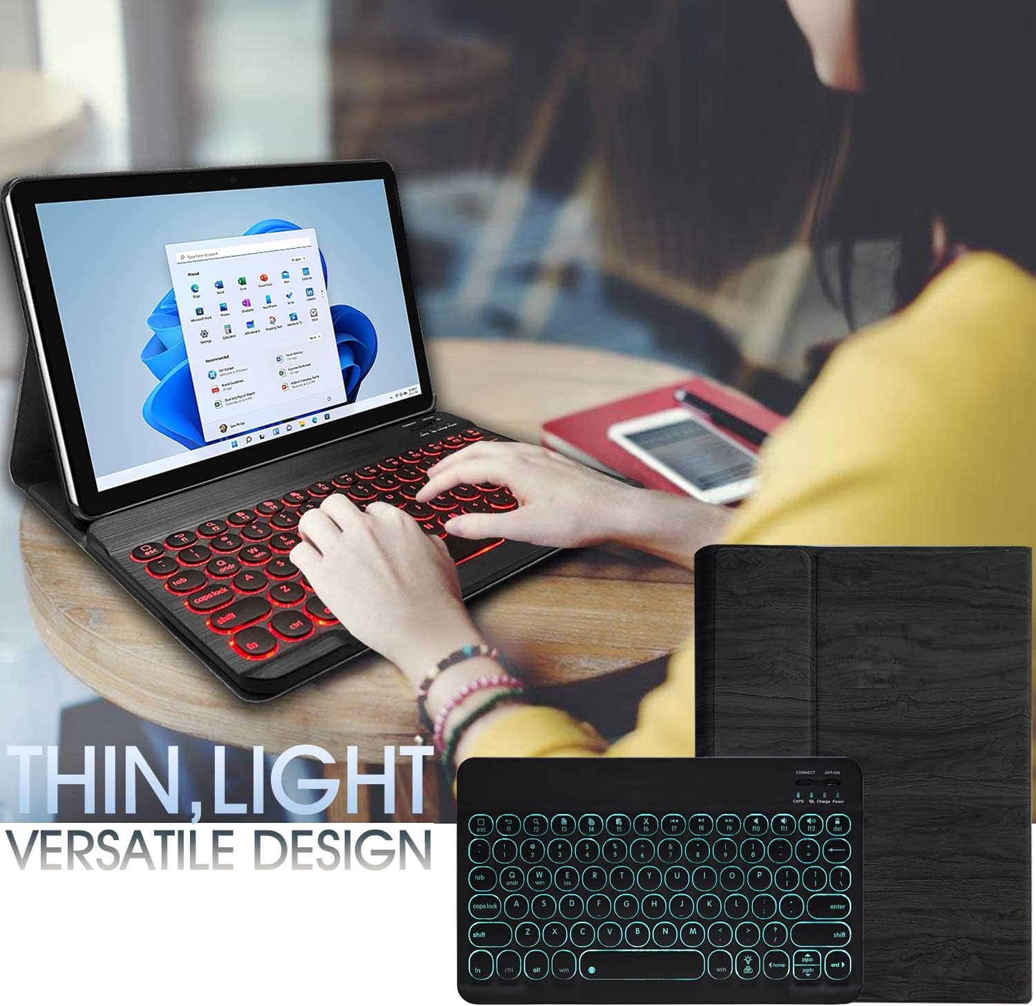 Backlit Keyboard Case for Surface Go 3 / Surface Go 2 / Surface Go Tablet, 7 Colors Backlight Magnetic Detachable Wireless Keyboard with PU Cover Case Pack of 2 J903891