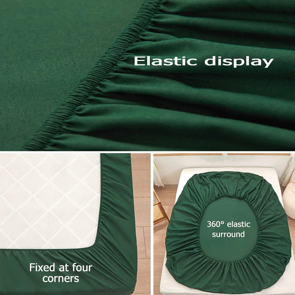 Dark Green Microfiber Queen Fitted Sheet, Deep Pocket 15 Inch E760249