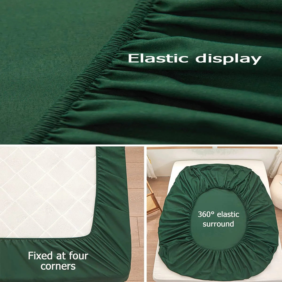 Dark Green Microfiber Queen Fitted Sheet, Deep Pocket 15 Inch E760249