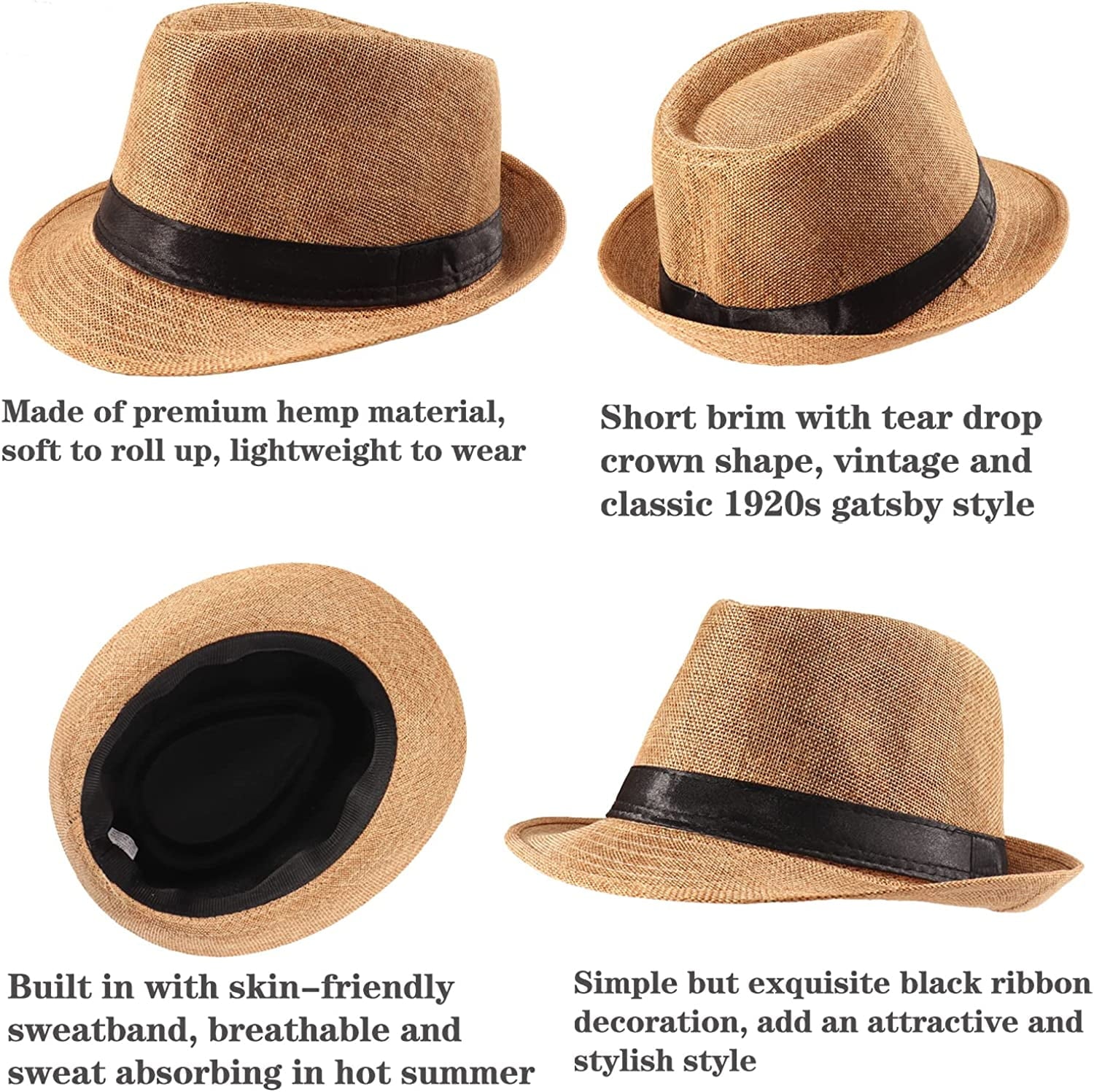 5 Pack Multicolor Short Brim Sun Hat Panama Cap O629