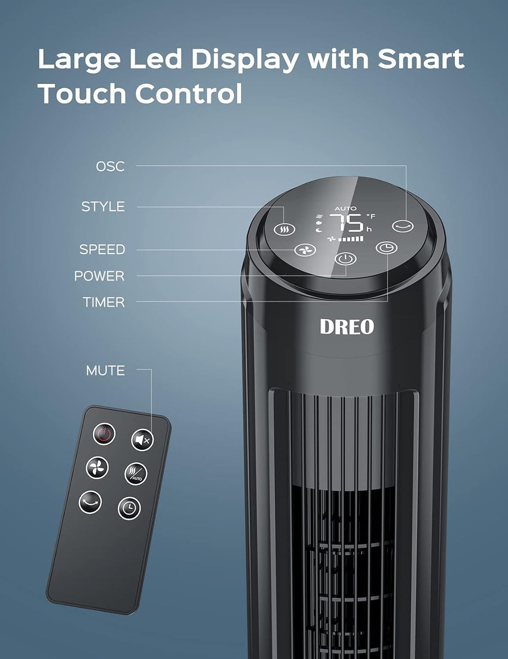 40" Oscillating Tower Fan with Remote, 12 Modes, 12H Timer, LED Display, Pack of 2 S238667