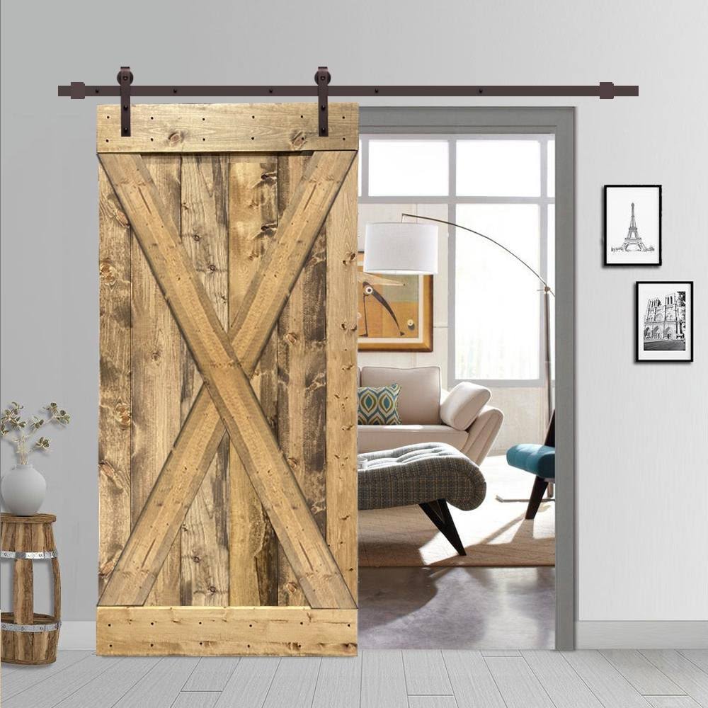 Weather Oak Stained Wood Interior Sliding Barn Door with Hardware Kit O268