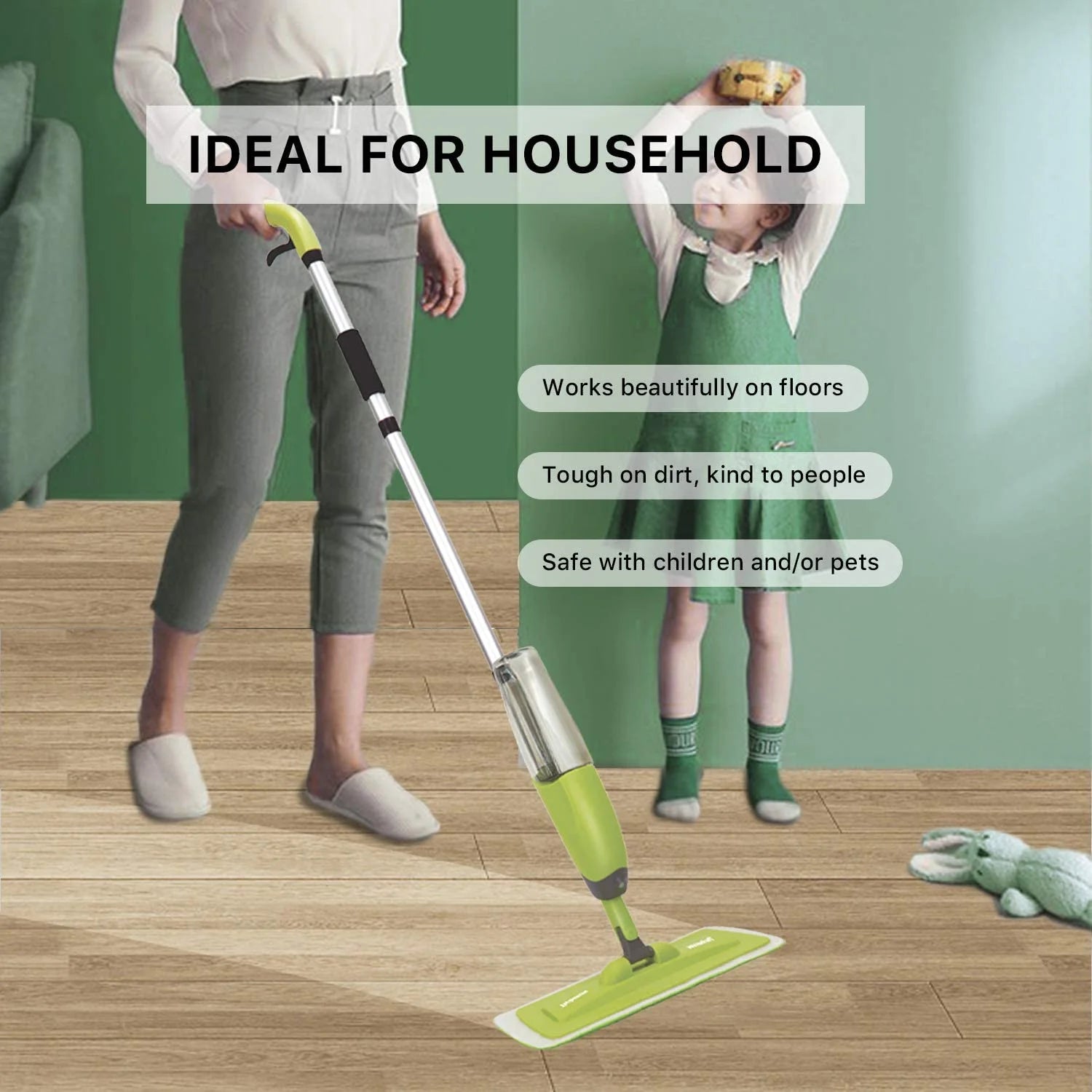 Microfiber Spray Mop with 2 Refillable Water Bottles, 4 Washable Mop Pads, 650 ml V22447