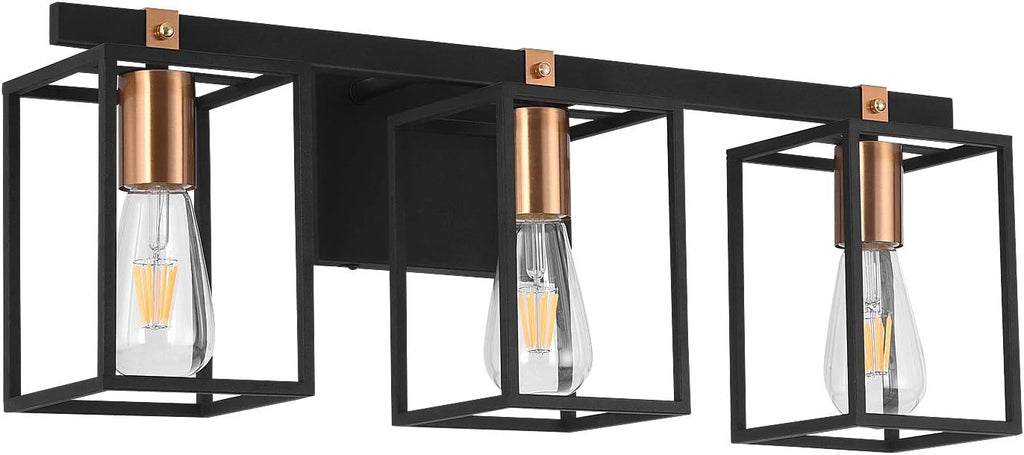 Black and Antique Brass Metal Cage Bathroom Vanity Light N382126