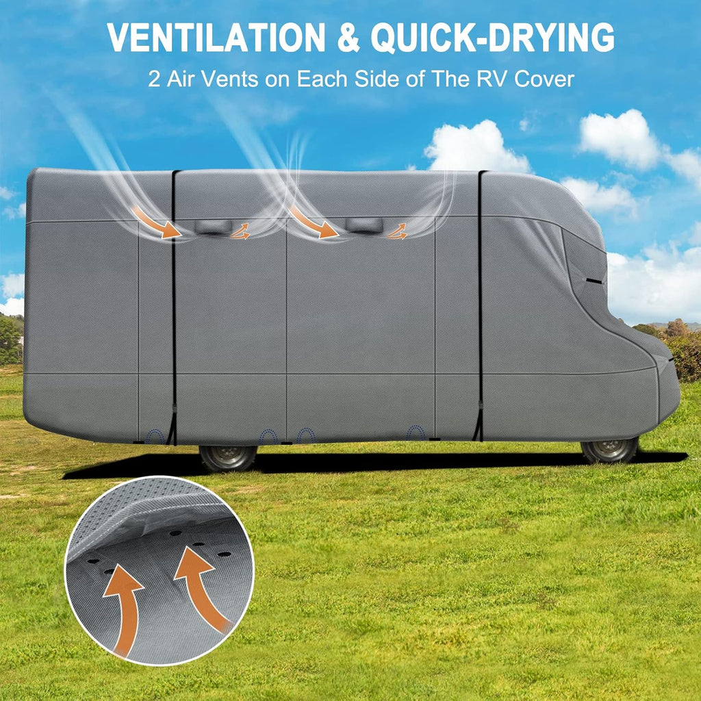 Heavy Duty 6 Layers RV Cover Anti-UV Camper Cover for 23’-26’ Motorhome Breathable Rip-Stop with 2Pcs Extra Straps & Gutter Spout Covers K5550