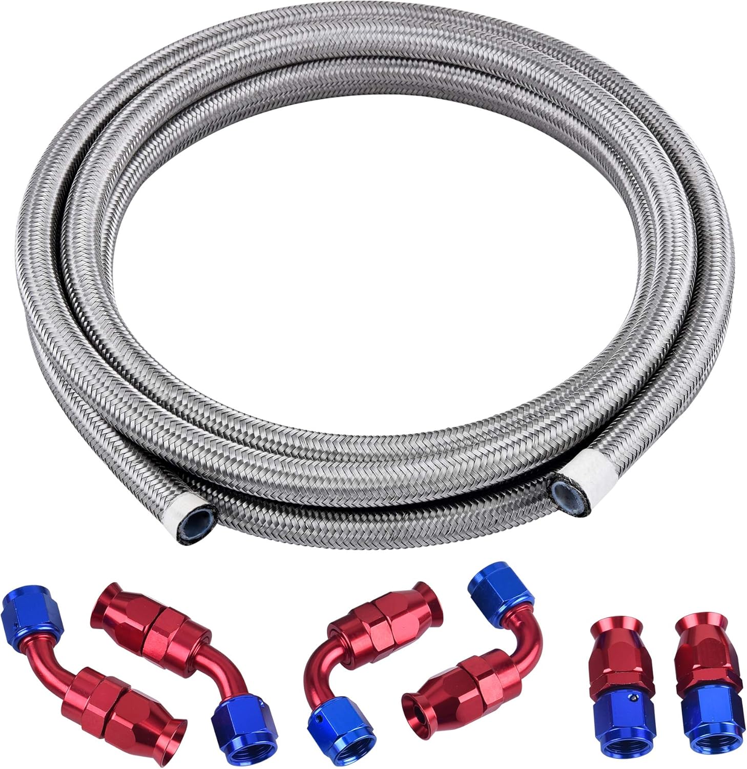 6AN PTFE Stainless Steel Braided Fuel Hose 10FT (5/16Inch ID) Pack of 2 L1377