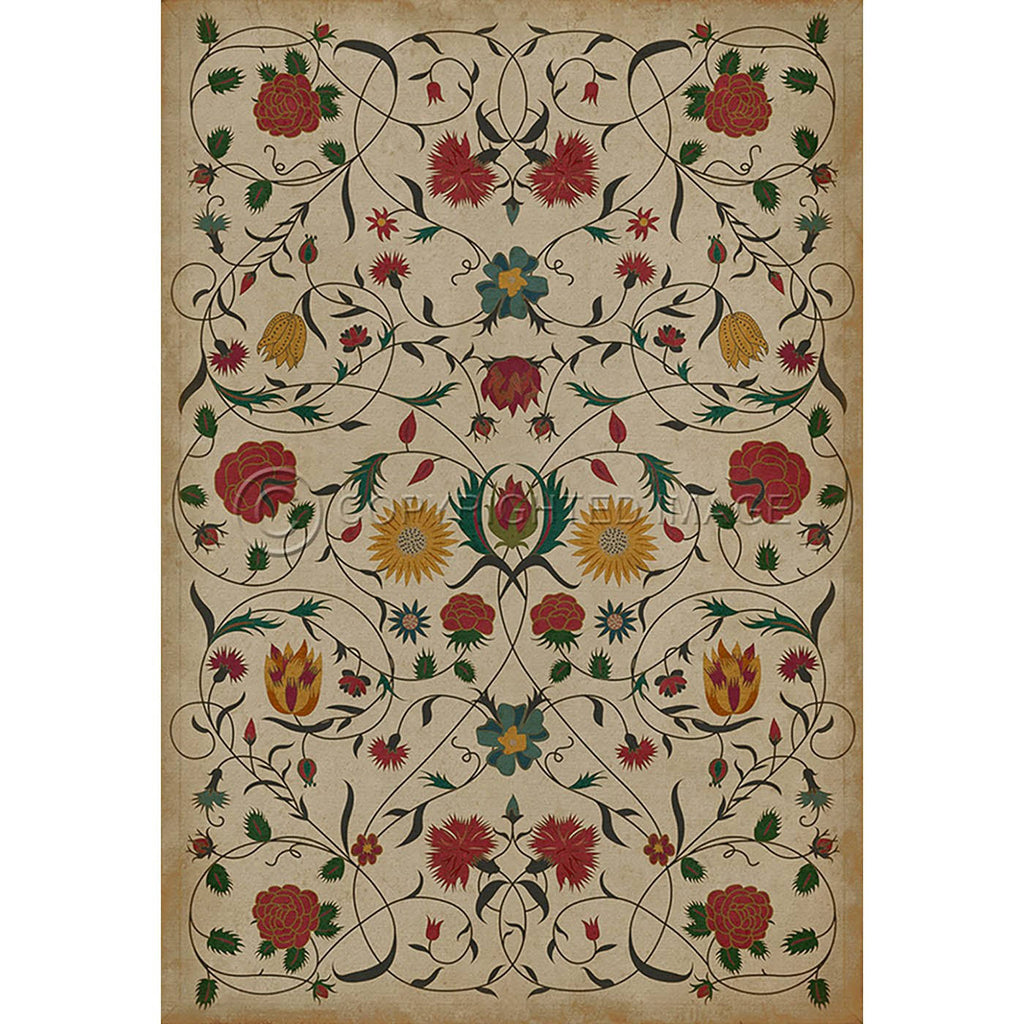 Vintage Vinyl Floral Distressed Black/Cream/Green V69335