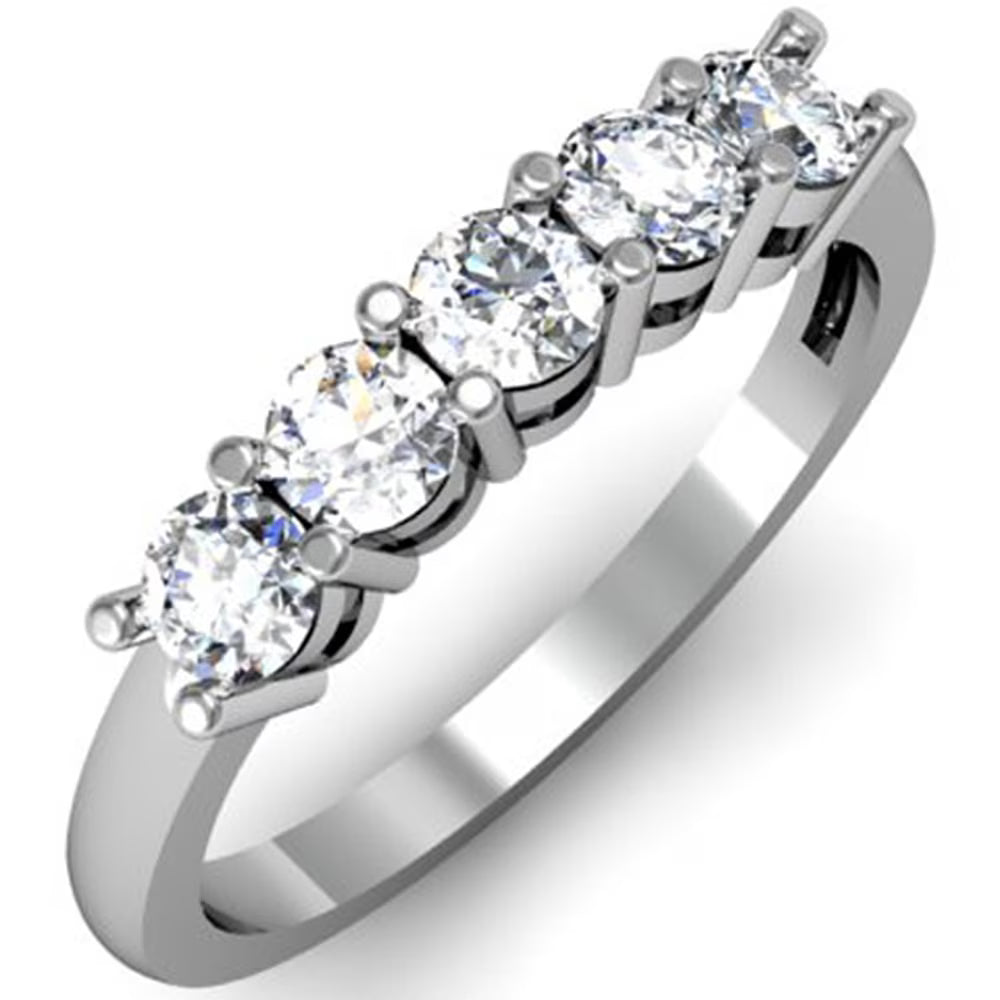 0.75 Carat 18K White Diamond 5 Stone Wedding Band Ring E962538