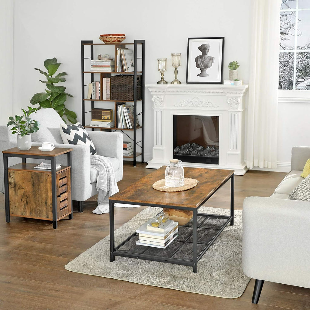 Rustic Brown Side Table with Storage Shelf I3907