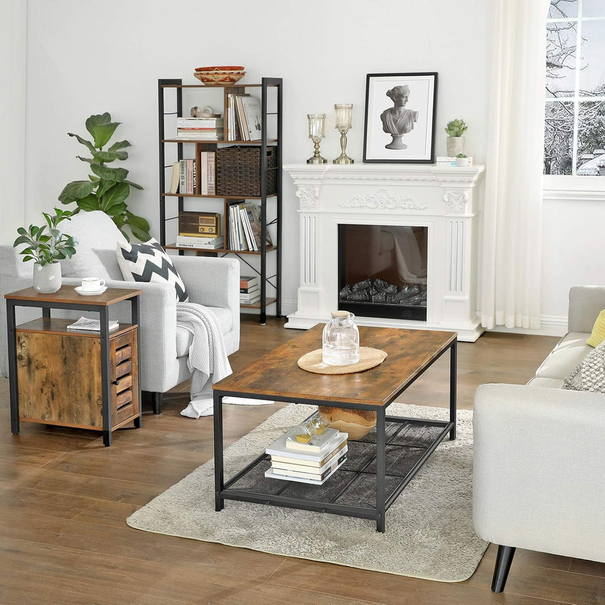 Rustic Brown Side Table with Storage Shelf I3907