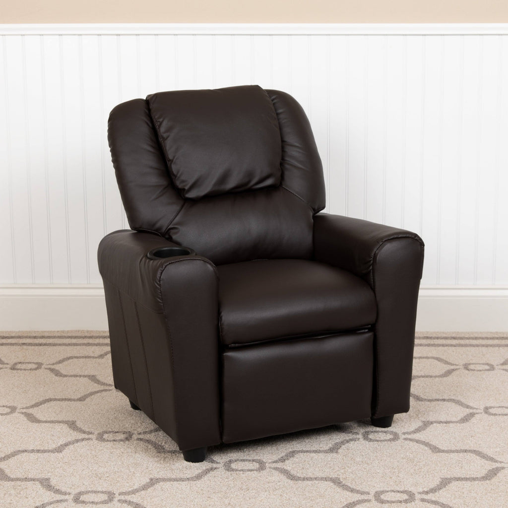 Turquoise Vinyl Kids Recliner with Cup Holder and Headrest K7732