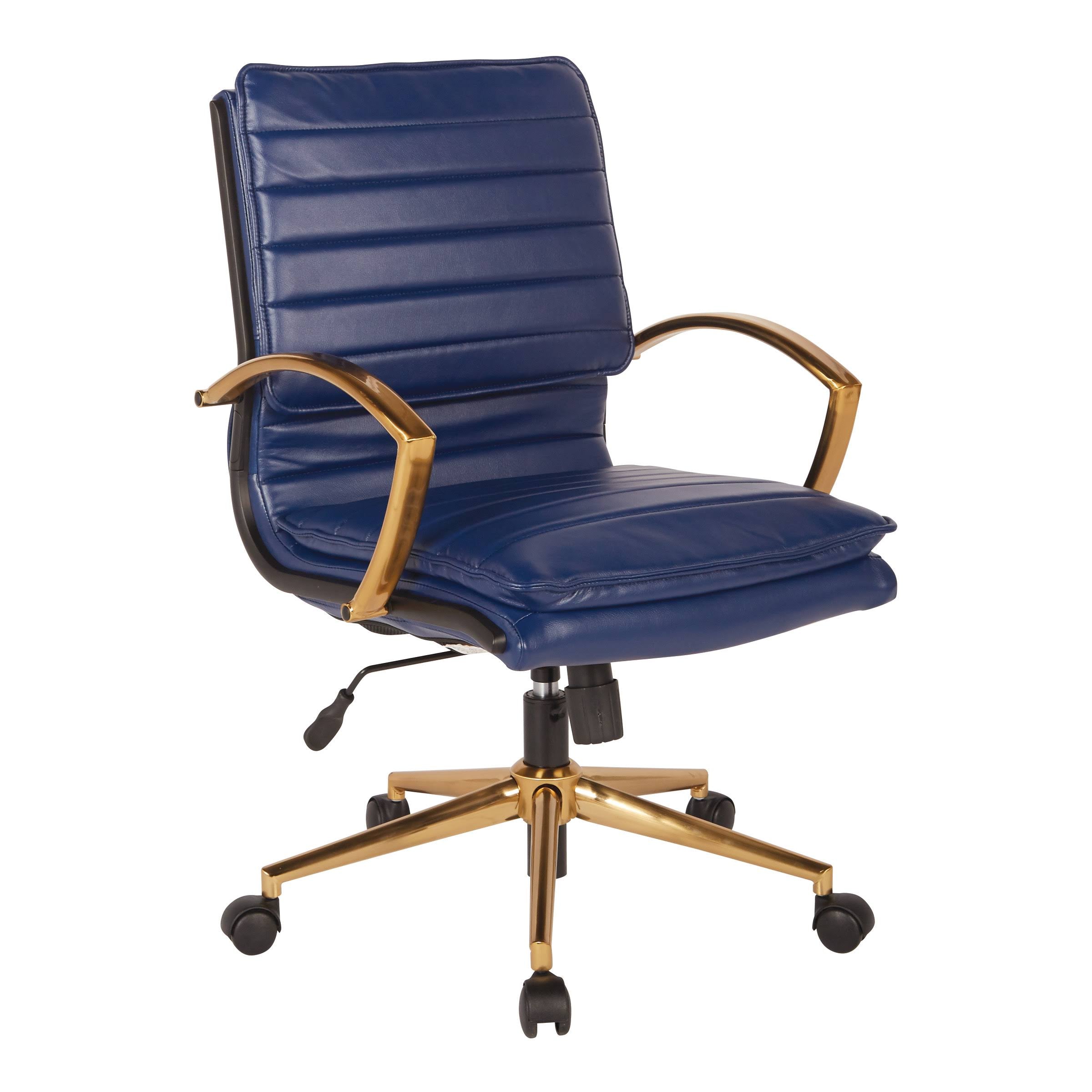 Navy Faux Leather Mid-Back Chair with Gold F7690